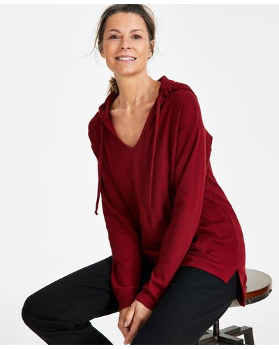 Style & Co. Petite Waffle-knit Tunic Hoodie - Red