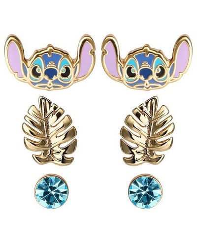 Disney Lilo And Stitch Yellow Flash Gold Plated Stud Earring Set - Black