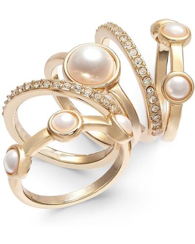 INC International Concepts Tone 5-pc. Set Pave & Imitation Pearl Stackable Rings - Metallic