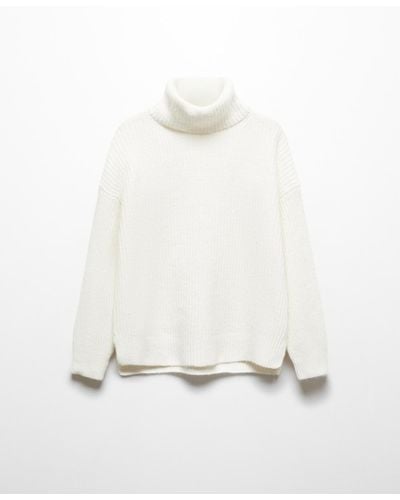 Mango Rolled Neck Cable Sweater - White