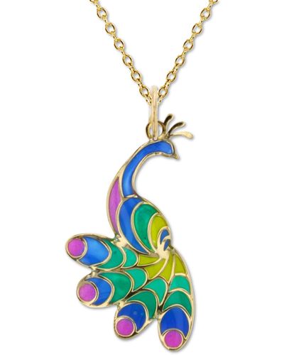 Macy's Enamel Peacock 18" Pendant Necklace - Metallic