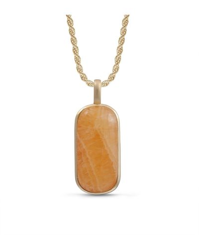 LuvMyJewelry Lace Agate Gemstone Gold Plated Sterling Silver Men Tag With Chain - White