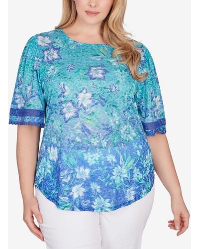 Ruby Rd. Plus Size Ombre Bali Floral Top - Blue
