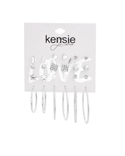Kensie Tone 12 Piece Multi Charm Earring Set - White