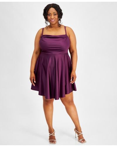 City Studios Trendy Plus Size Cowlneck Fit & Flare Dress - Purple