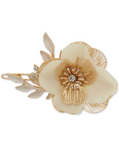 Lonna & Lilly Gold-tone Crystal & Fabric Flower Hair Barrette - Natural