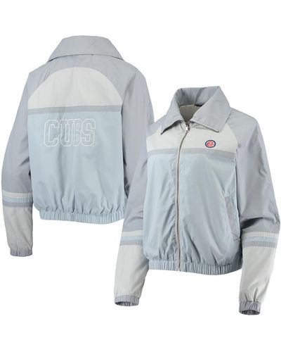 The Wild Collective Chicago Cubs Colorblock Track Raglan Full-zip Jacket - Blue