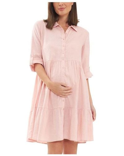 Ripe Maternity Adel Button Through Linen Shirt Dress - Pink