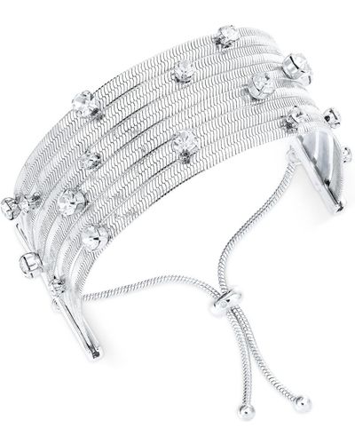 INC International Concepts Crystal Studded Snake Chain Multi-row Slider Bracelet - White