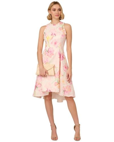 Adrianna Papell Floral Jacquard Ruffle-trim Dress - Pink