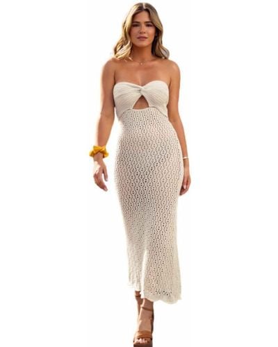 CUPSHE X Jojo Crochet Sweetheart Twist Cutout Midi Beach Dress - White