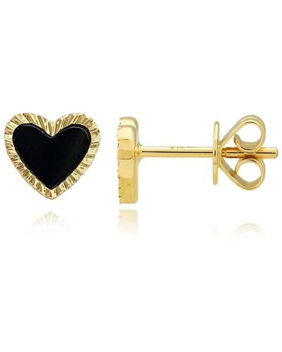 Alev Jewelry Medium Fluted Outline Stone Heart Studs Earrings - Metallic