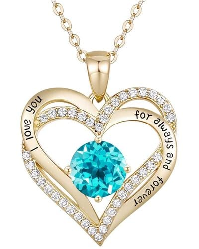Rachel Glauber 14k Gold Plated Colored Birthstone Pendant Necklace - Blue