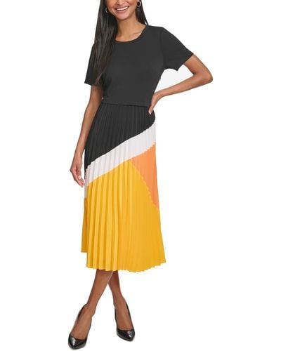 Karl Lagerfeld Pleated-skirt Midi Dress - Yellow