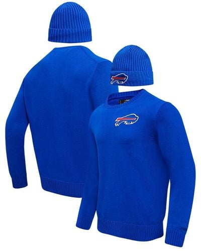 Pro Standard Buffalo Bills Crewneck Pullover Sweater And Cuffed Knit Hat Box Gift Set - Blue
