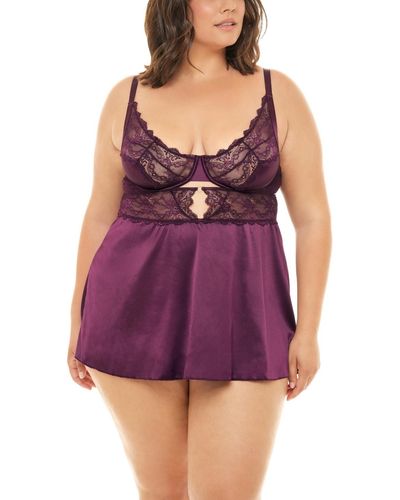 Oh La La Cheri Plus Size Donna Delicate Lace And Satin Chemise - Purple
