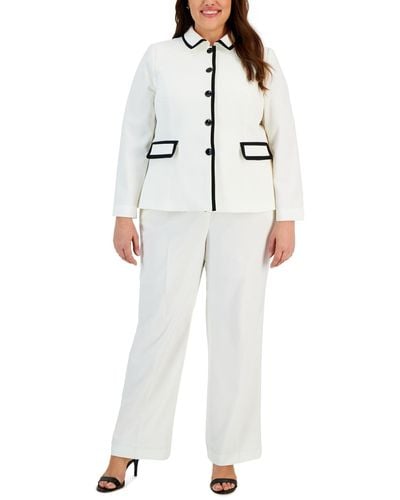 Le Suit Plus Size Contrast-trimmed Button-up Pantsuit - White