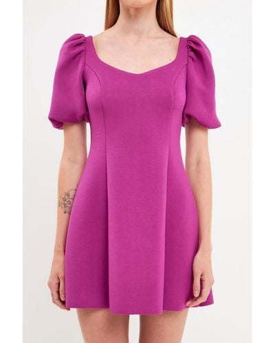 English Factory Puff Sleeve Mini Dress - Purple