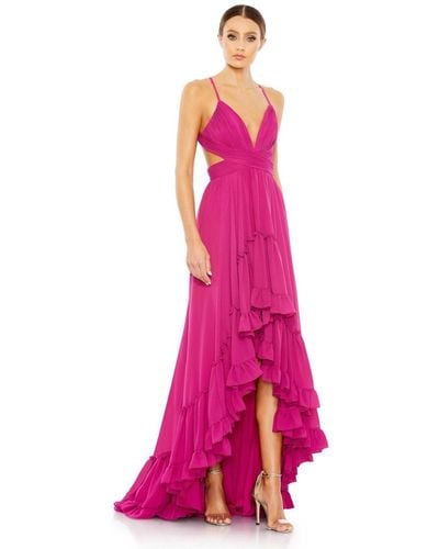 Mac Duggal Pleated Tiered Cut Out Sleeveless Gown - Pink