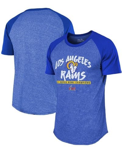 Majestic Threads Los Angeles Rams 2-time Super Bowl Champions Tri-blend Raglan T-shirt - Blue