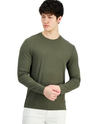 INC International Concepts Long-sleeve Crewneck Variegated Rib Sweater - Green