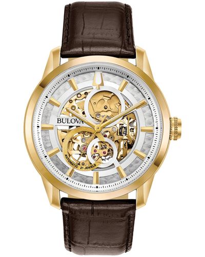 Bulova Automatic Sutton Leather Strap Watch 43mm - Brown