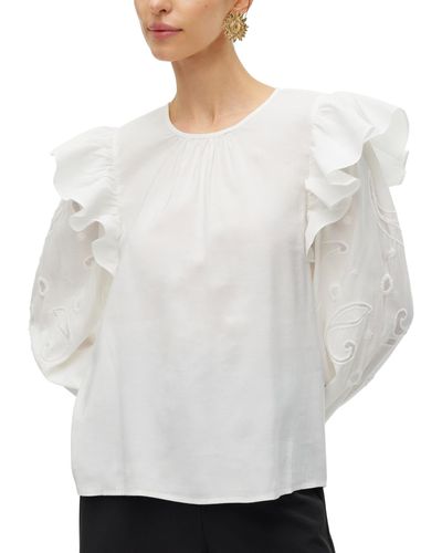 Vero Moda Bilde Embroidered-sleeve Frilled Top - White