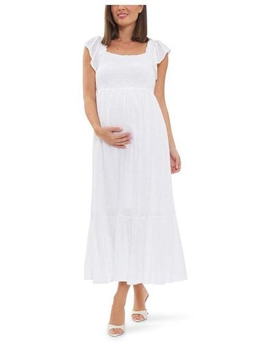 Ripe Maternity Hail Spot Smocked Dress - White