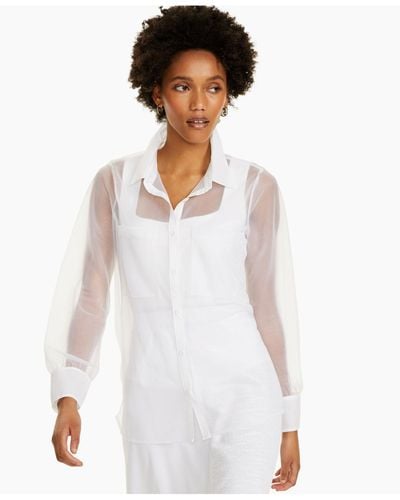 Alfani Sheer Collared Shirt, Created For Macy's - White