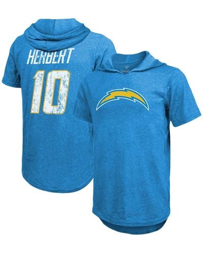 Majestic Justin Herbert Los Angeles Chargers Player Name Number Tri-blend Hoodie T-shirt - Blue
