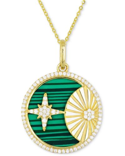 Macy's Malachite & Cubic Zirconia Star & Sun Disc 18" Pendant Necklace - Metallic