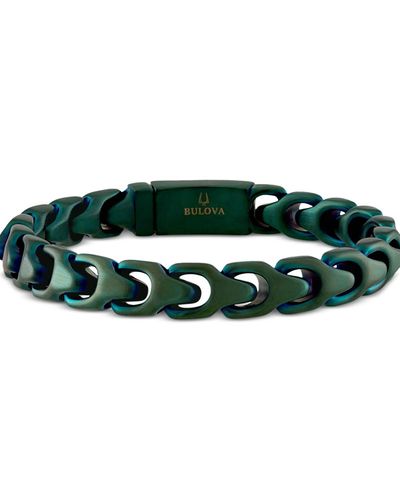 Bulova Tone Ip Stainless Steel Link Bracelet - Green