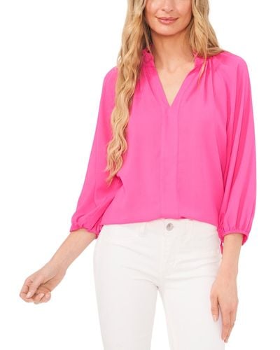 Cece V-neck 3/4-sleeve Blouse - Pink