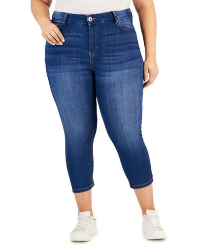 Celebrity Pink Trendy Plus Size Cropped Skinny Jeans - Blue