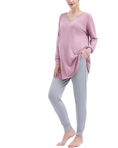 Kimi + Kai Kimi + Kai Maternity Emilia Nursing 2-piece Pajama Set - Pink