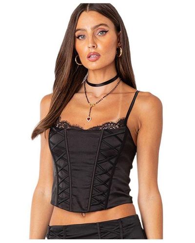 Edikted Lilith Lace Up Satin Corset Top - White