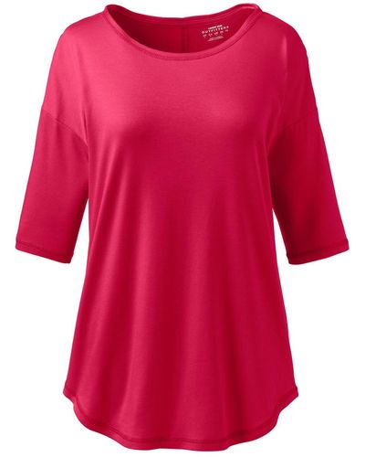 Lands' End Supima Micro Modal Elbow Sleeve Ballet Neck Curved Hem Top - Red