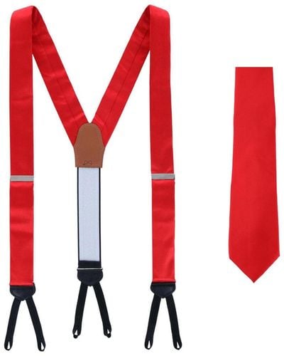 Trafalgar Sutton Solid Color Silk Brace And Necktie Combo - Red