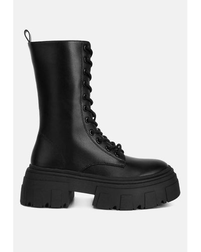 LONDON RAG Tatum Faux Leather Combat Chunky Boots - Black