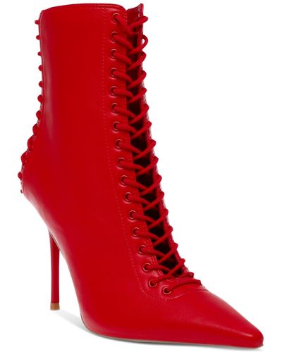Steve Madden Allnight Lace-up Stiletto Dress Booties - Red