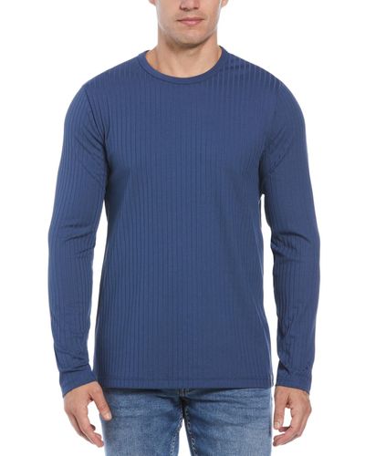 Perry Ellis Regular-fit Ribbed Crewneck Shirt - Blue