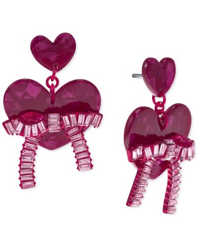 INC International Concepts Fuchsia-tone Baguette Stone Bow Heart Drop Earrings, Created For Macy's - Pink