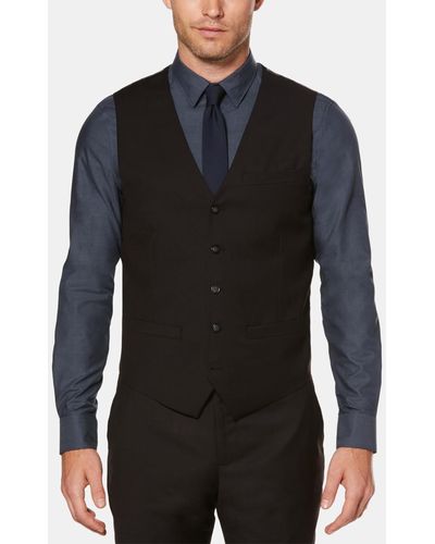 Perry Ellis Regular Fit Solid Sharkskin Suit Vest - Black