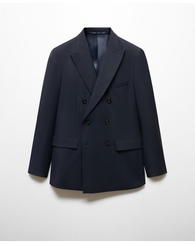 Mango Slim Fit Double-breasted Suit Blazer - Blue