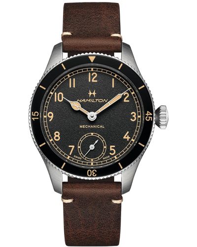 Hamilton Khaki Aviation Pioneer Leather Strap Watch 43mm - Black
