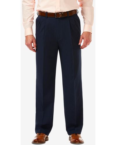 Haggar Cool 18 Pro Classic-fit Expandable Waist Pleated Stretch Dress Pants - Blue