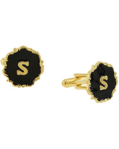 1928 Jewelry 14k Gold-plated Enamel Initial S Cufflinks - Black
