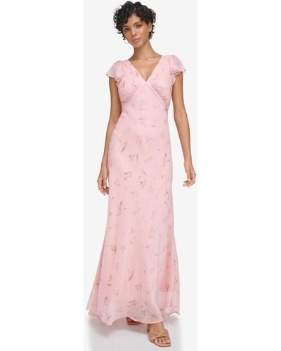 Calvin Klein V-neck Flutter-sleeve Maxi Dress - Pink