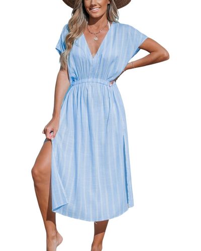CUPSHE Striped Midi Cover-up Dress - Blue