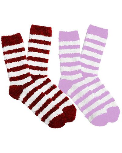 Stems Striped Cozy Socks Two Pack - Red